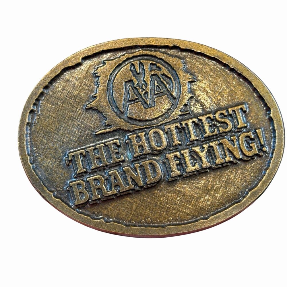 American Airlines Belt Buckle “The Hottest Brand Flying!” Gold Vintage